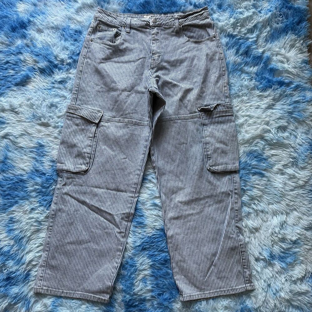 Love Cult Denim Striped Cargo Wide Leg Pants Women’s Size 13 Inseam 30.5